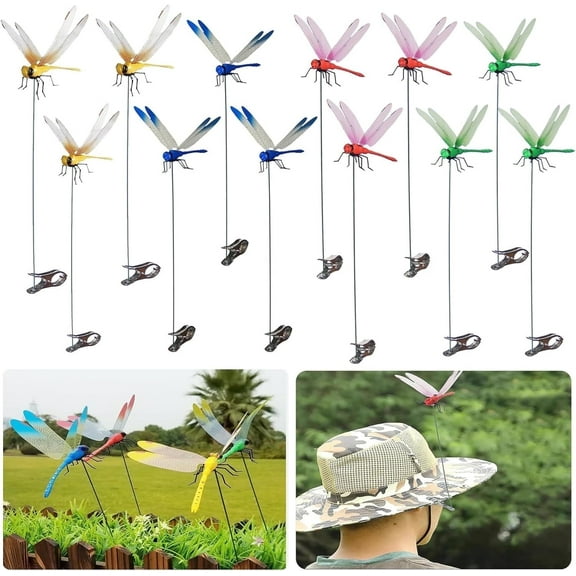 12Pcs Artificial Dragonfly Clips for Outdoors,Happon Dragonfly Decor Gardening,Fake Dragonfly Clip,Dragonfly Hat Clip,Dragonfly Garden Decorative Clips for Outdoors Patio Lawn Yard Decorations