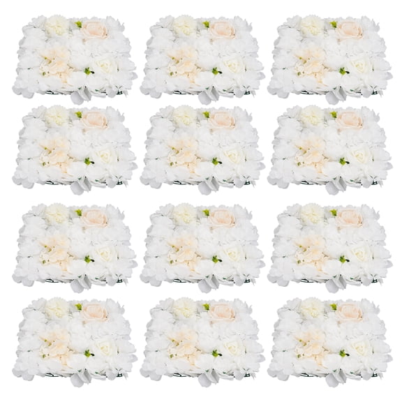 12Pcs Artificial Flower Wall Panel 3D Floral Backdrop Walls15 X 15" Flower Wall Decor Panel Flower Backdrop for Party Home Background Decor, White & Champagne