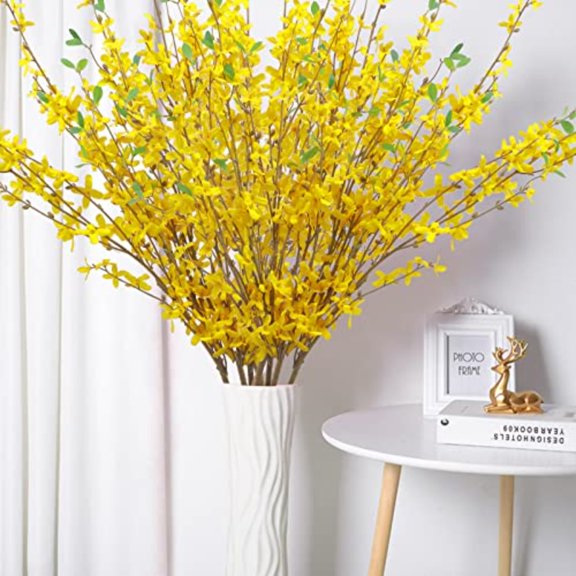 12Pcs Artificial Forsythia Flower Branches 39.4 Inch Long Stem Silk Fake Winter Jasmine Simulation Yellow Flowers Bouquets for DIY Floral Arrangement Wedding Party Home Office Decor