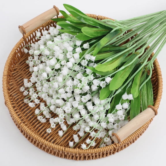 12Pcs Artificial Lily of The Valley Mini White Bell Flower Fake Plants Faux Plastic Flower for Home Office Dinner Table Decoration