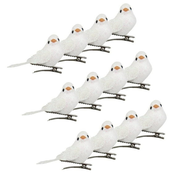 12Pcs Artificial Mini Decorative Bling Foam Birds for Crafts Garden White