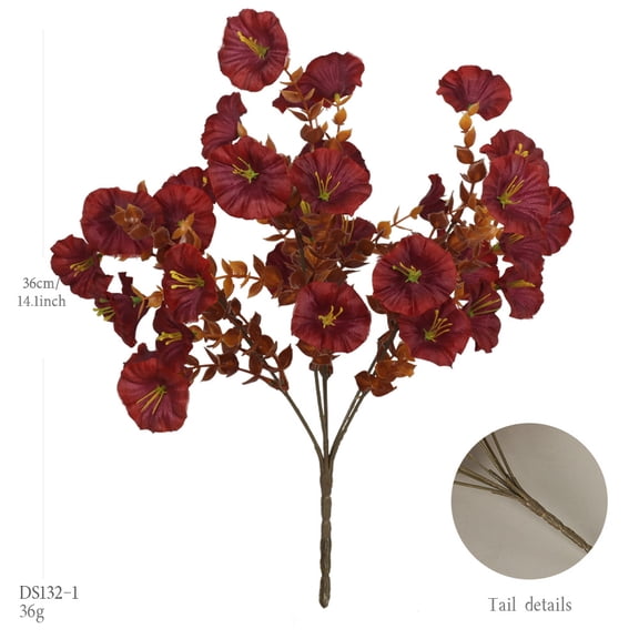 12Pcs Artificial Morning Glory Flowers, Burgundy Red Fake Flowers with Stems, Faux Floral Bouquet for Home Wedding Party Fall Decor, DIY Vase Arrangement Centerpieces