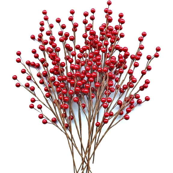 12Pcs Artificial Red Berries Stems 13.7 Inch, Waterproof Burgundy Berry Branches for Christmas Tree Wreath, Holiday Wedding DIY Floral Decor