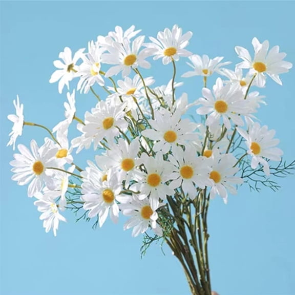 12Pcs Artificial Silk Daisies Flowers Outdoor UV Resistant Fake Wildflowers with Stems Greenery Shrubs Plants Arrangements for Home Garden Table Wedding Decoration (White)
