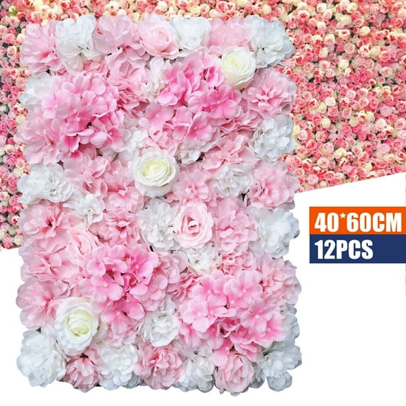 12Pcs Artificial Silk Flower Wall Panels Backdrop Home Shop Wedding Venue Decor