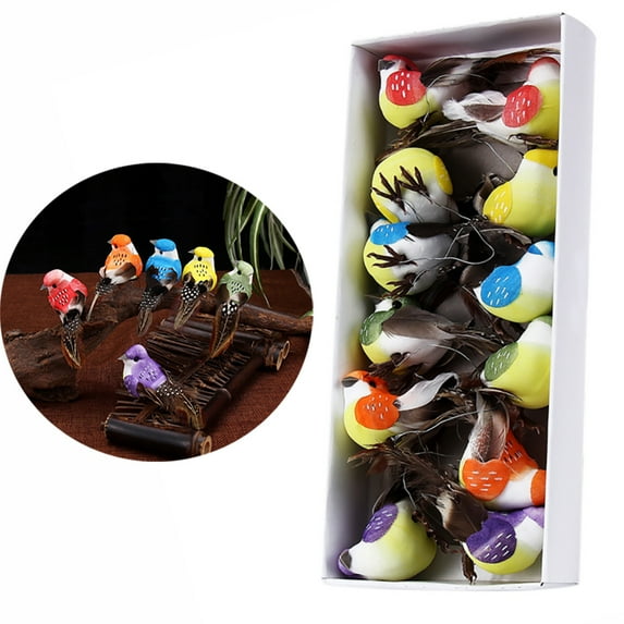 12Pcs Artificial Simulation Foam Birds with Feather Mini Ornaments DIY Craft for Wedding Decoration Home Garden Party Accessories 10cm/3.8inch