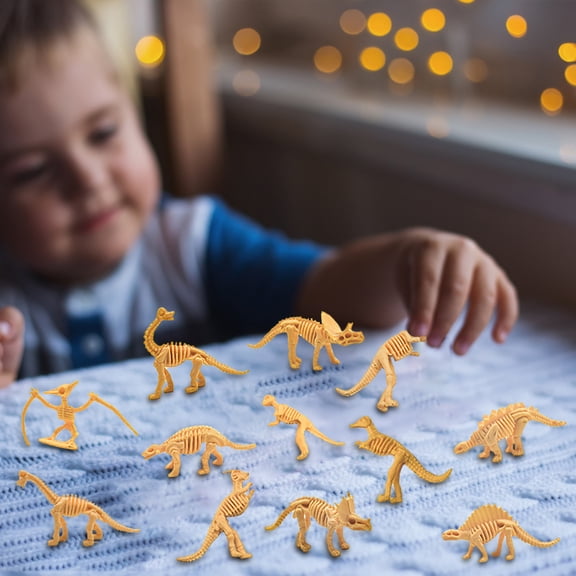 12Pcs Assorted Dinosaur Skeleton Mini Figurine Set,Educational Prehistoric Dino Bone Fossil Model Toy