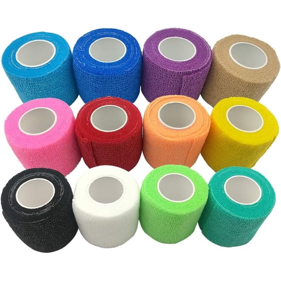 12Pcs Athletic Elastic Non Woven Cohesive Bandage,2x177In Color Athletic Tape for Dogs,Self Adherent Wrap for Stretch Athletic,Sports,Wrist,Ankle
