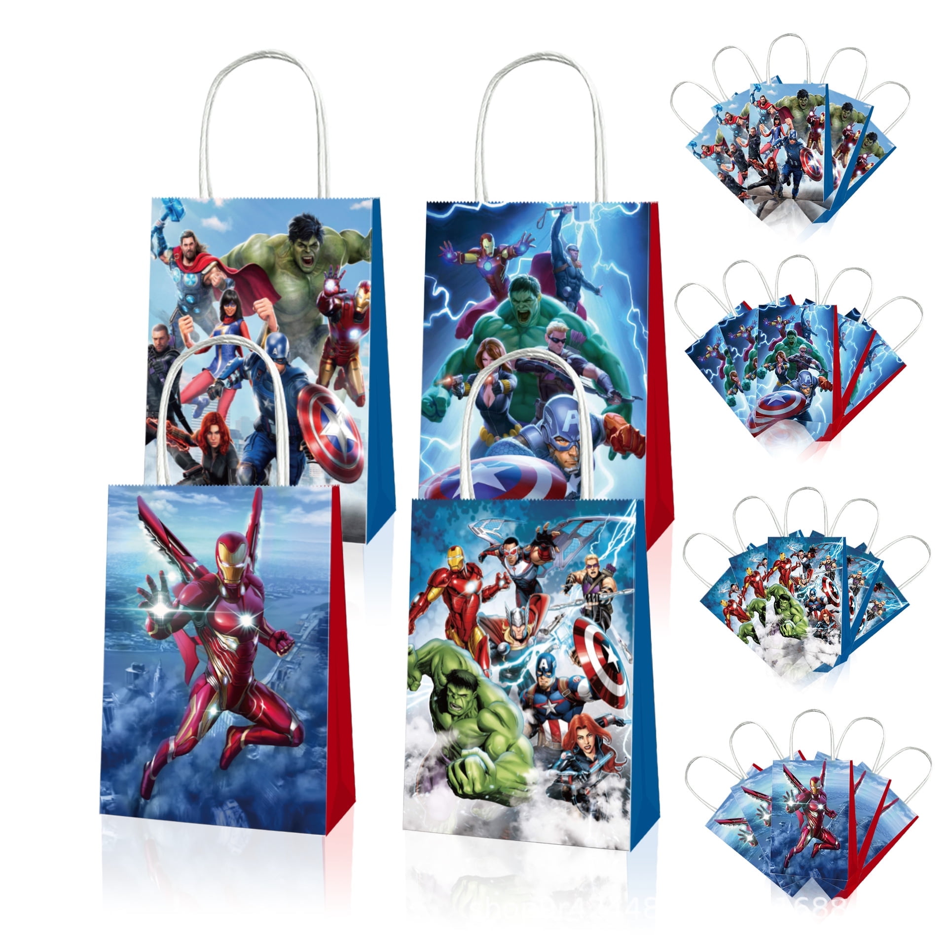 12Pcs Avengers Party Favor Candy Bags for Anime Themed Birthday Supplies Decor,Kids Birthday Game Party Kraft Paper Goodie Gift Bag Decorations