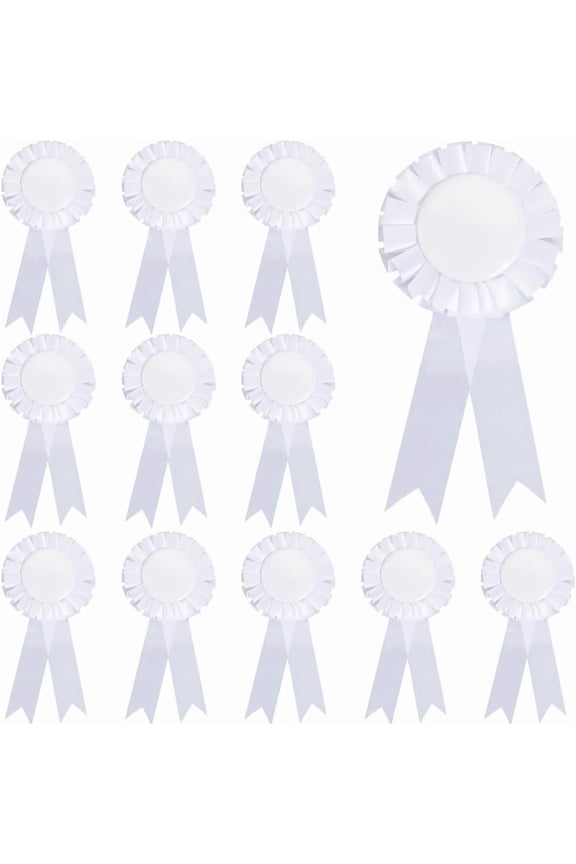 12Pcs Award Ribbon Shape Tinplate Badge Pins Blank Button Pin Brooch for Party Accessory White 160x75x9mm Pin: 0.6mm