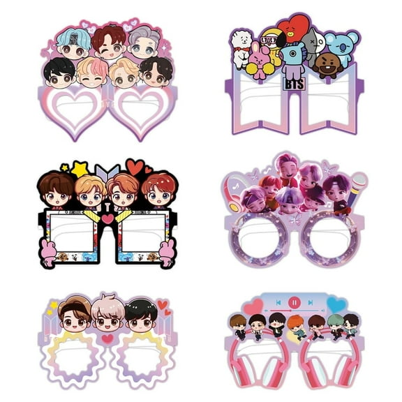 12Pcs BTS Themed Glasses, Party Supplies Photo Booth Prop Cartoon Character Cosplay Birthday Gift for Fans.