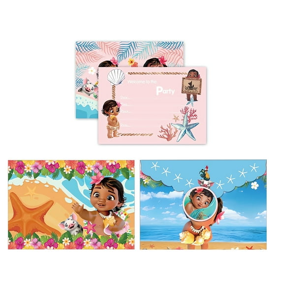 12Pcs Baby Moana Theme Birthday Party Invitation Cards for Kids,12 Stickers & 12 Envelopes.