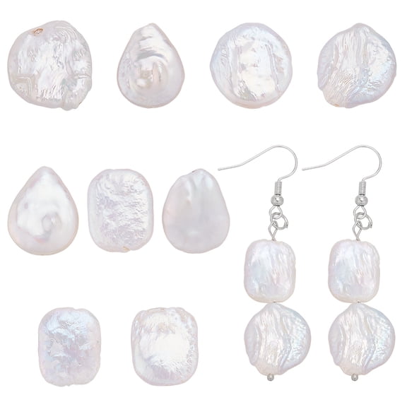 12Pcs Baroque Pearl Beads 4 Styles Natural Freshwater Pearls Keshi Loose Flat Round Beads White Irregular for DIY Jewelry Making Women Earrings