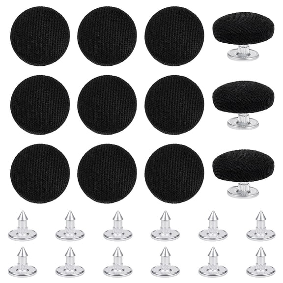 12Pcs Baseball Cap Buttons 0.6 Inch Top Replacement Hat Buttons Black Cloth Covered for Hat Replacement Repair Jeans Blouse Sewing