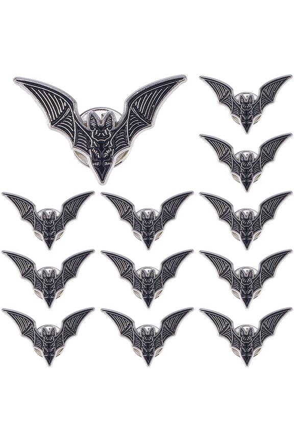 12Pcs Bat Enamel Pins Alloy Brooches for Backpack Clothes Cadmium Free & Nickel Free & Lead Free Black 11~31x9~37mm