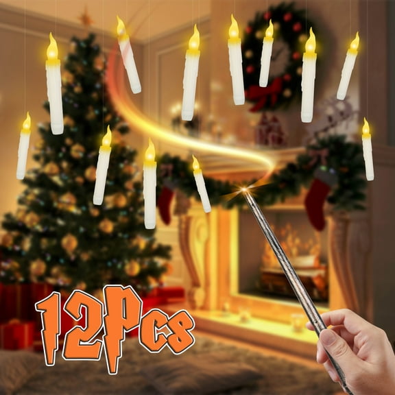 12Pcs Battery Operated Flameless Floating Candles, LED Hanging  for Halloween Christmas