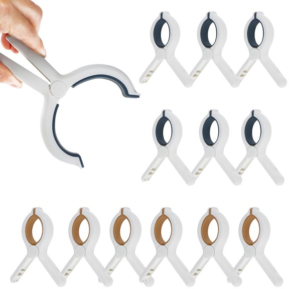 12Pcs Beach Towel Clips 2 Colors Beach Chair Clips Non Slip Plastic Towel Clips with Silicone Mat Seamless Plastic Clothespins Lightweight Plastic Laundry Clothes Pins for Beach Chair Pool Camping