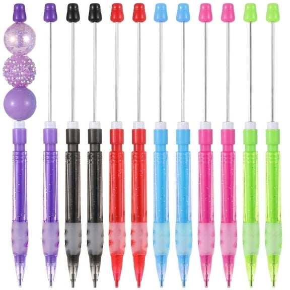 Whoaoh 12 Pcs Beadable Mechanical Pencils, Multicolor Mini 0.7mm Mechanical Pencils, Drawing Pencils with Silicone Hand Guard, Pencils with Smooth Writing, DIY Pens for Drawing Sketching