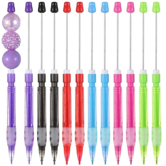 Whoaoh 12 Pcs Beadable Mechanical Pencils, Multicolor Mini 0.7mm Mechanical Pencils, Drawing Pencils with Silicone Hand Guard, Pencils with Smooth Writing, DIY Pens for Drawing Sketching