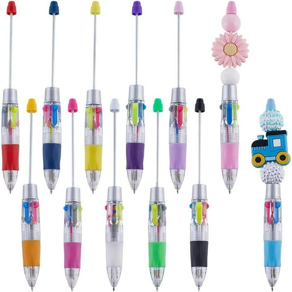 12Pcs Beads Pens Beadable Pen Bulk Colorful Plastic Creative Retractable Shaft Ballpoint Ink Beaded Pens Mixed Color