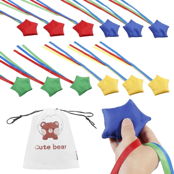12Pcs Bean Bags for Tossing Game Cloth Bean Bags Toss with Ribbon Colorful Star Shape Outdoor Toy Supplies for Party Carnival Game