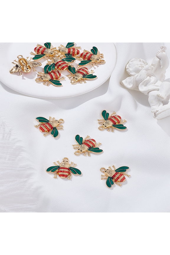 12Pcs Bee Charm Alloy Enamel Pendants Dangle Charms Ornament Retro Accessories
