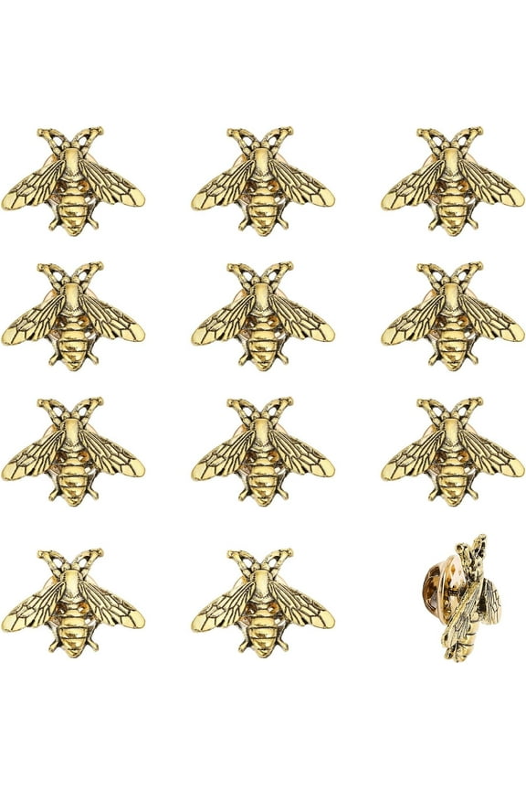 12Pcs Bees Alloy Lapel Pins for Backpack Clothes Decorations Party Anniversary Accessories Gifts Golden 26x20x3mm Gold DIY