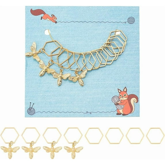 12Pcs Bees Stitch Markers Brass Crochet Stitch Marker Hexagon Rings Locking Stitch Marker DIY Handmade Gift
