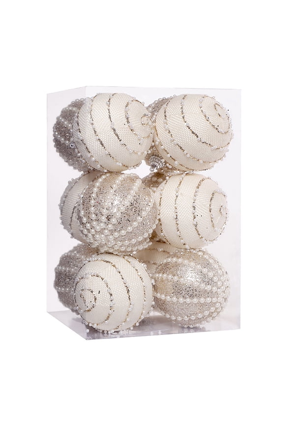 12Pcs Big Shatterproof Christmas Ball Ornaments White Champagne Glitter Christmas Tree Hanging Balls for Xmas Tree Wedding Party Home Holiday Indoor Decor 3.14 Inch