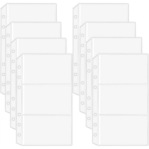 12Pcs Binder Pockets A6 No Zipper 3-Pockets Cash Budget Envelopes 6 Rings Binder Clear PVC Zipless Money Folder Organizer Storage Loose Leaf Inserts Bags for DIY