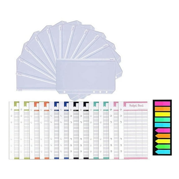 12Pcs Binder Pockets Budget Planner Clear PVC 6 Holes Pockets For Notebook Planner