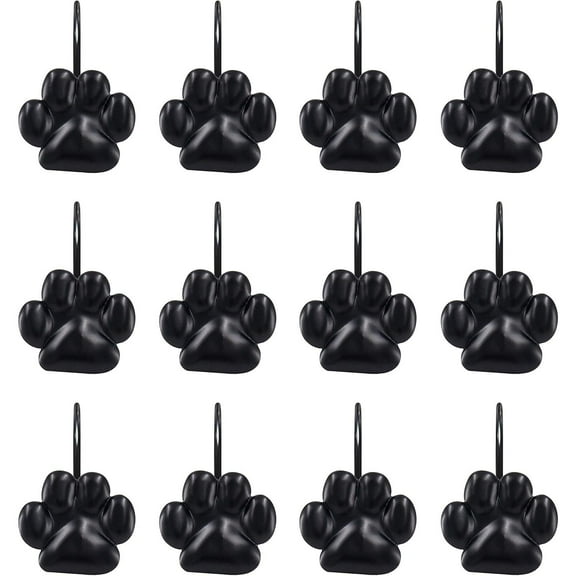 12Pcs Black Cute Cartoon Paw Decorative Shower Curtain Hook, Metal Shower Curtain Hook, Curtain Hook For Bathroom Shower Curtain Rod, Bathroom Accessories - Home Improvement.