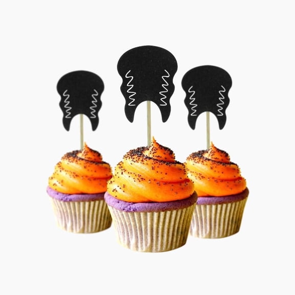 12Pcs Black Glitter Bride of Frankenstein Hair Cupcake Toppers, Halloween Monster Cupcake Picks for Spooky Party Horror Birthday Dessert Decorations