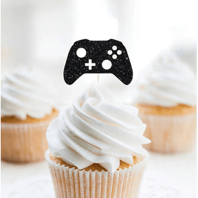 12Pcs Black Glitter Game Controller Cupcake Toppers Video Game Gamepad Cake Picks Gamer Boys Kids Birthday Video Game Theme Party Dessert Table Decorations