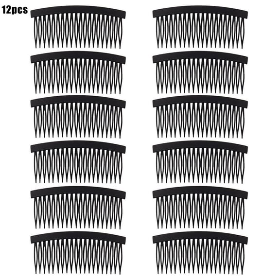12Pcs Black Large Plastic Hair Side Comb With Long Teeth Hairpins Grips Barrettes Clamps Vintage Bows for Women Bridal Wedding Veil Decorative Headpiece