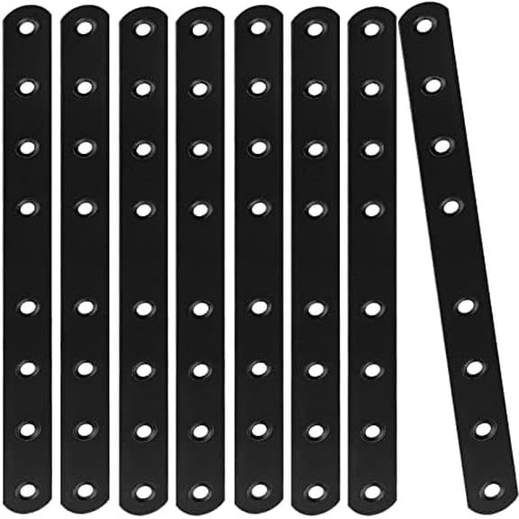 12Pcs Black Mending Plate, 10 Flat Straight Braces Heavy Duty Metal Straight Bracket, Cast Iron Mending Joining Repair Plates Fixing Bracket Connector for Repairing Wooden Furniture, 250MMx20MMx3MM
