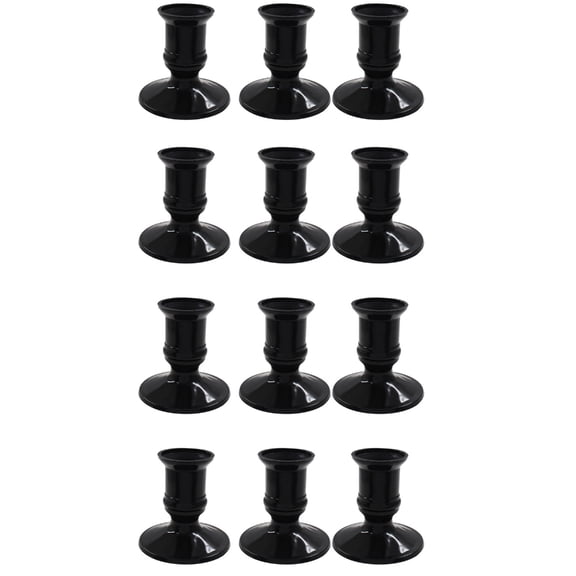 12Pcs Black Plastic Taper Pillar Candle Holders for LED Candle and Home Decors