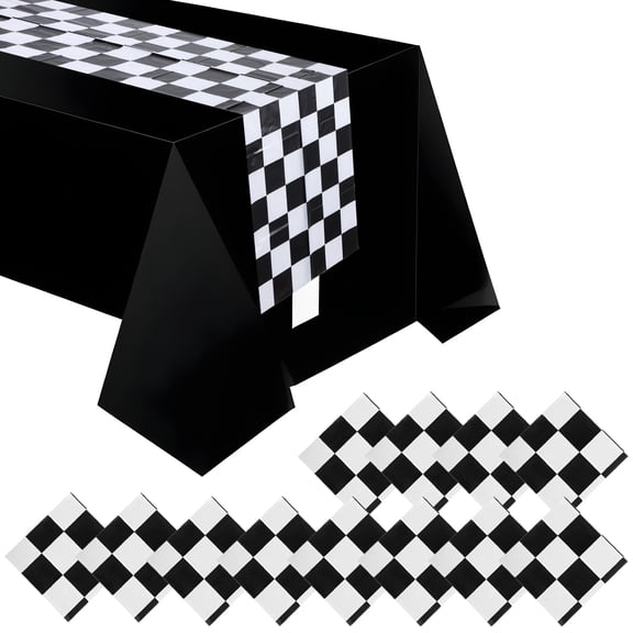 12Pcs Black & White Checkered Table Runners Race Car Party Decor 14x108 Inch Plastic