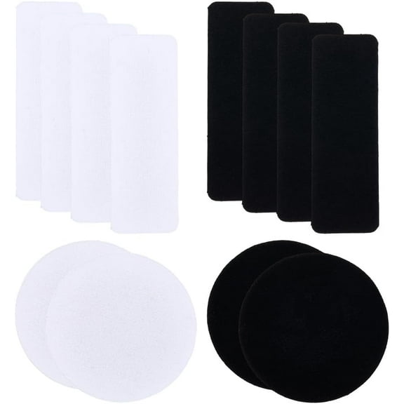 12Pcs Black White Shoe Patches for Holes Self-Adhesive Rectangular Round Shape Heels Repair Fabric Form Replacement Patch Kit for Sneakers Tennis Shoes Mesh Prevention Toe Heel