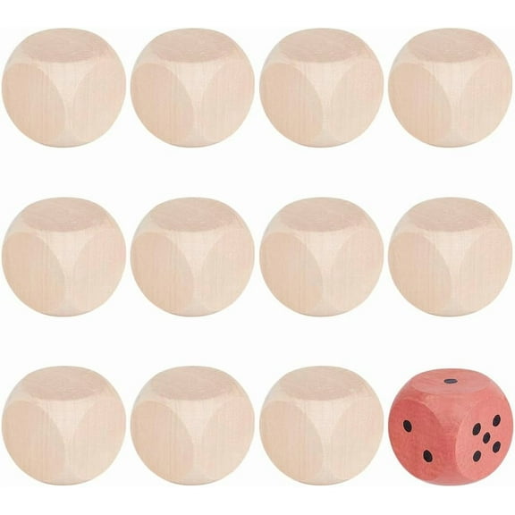 12Pcs Blank Wooden Dice 1.5x1.5x1.5inch 6 Sided Wood Cubes with Rounded Corners DIY Graffiti Dice for Painting Drawing Gluing Stacking Staining