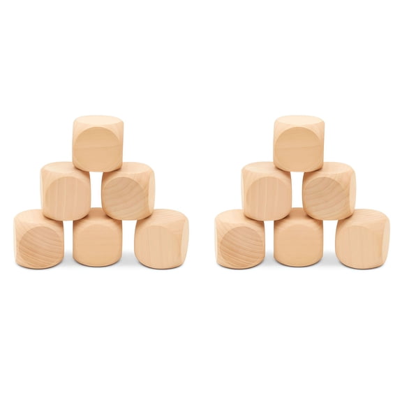 12Pcs Blank Wooden Dice 6 Sided Blank Dice Unfinished Wood Cubes with Rounded Corners Wood Blocks for DIY Craft Projects Painting Drawing Stacking Staining