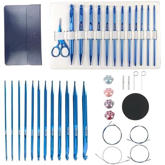 12Pcs Blue Interchangeable Afghan Circular Crochet Hooks Aluminium Tunisian Crochet Hook Set Carpet Knitting Weaving Needles$$Art & Craft