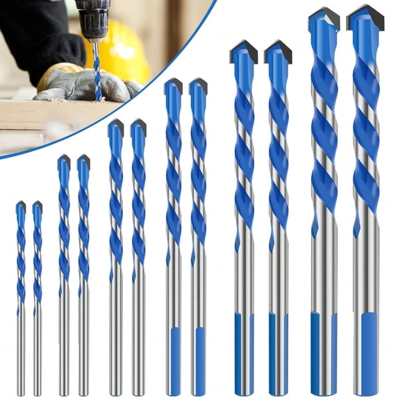 12Pcs Blue King Drill Set Triangle Bit For Tile Glass Concrete Cement Wall