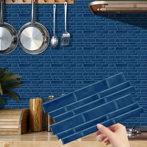 12Pcs Blue Marbling Peel and Stick Waterproof Tiles Stickers 4.72 x 9.68inch DIY Mosaic Wall Decals Self Adhesive Backsplash Decor