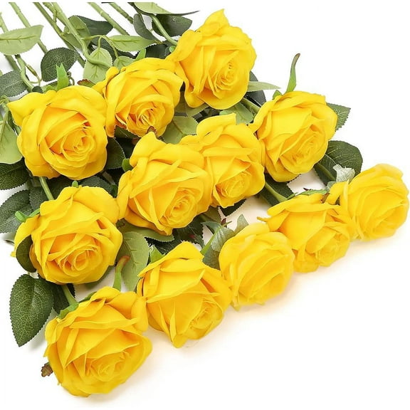 12Pcs Blue Roses Artificial Flowers Fake Silk Rose Flowers Bouquet with Long Stem Faux Roses Life-Like Flowers for Wedding Home Decor Floral Arrangement Party Table Centerpieces (Royal Blue)