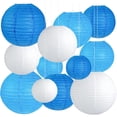 12Pcs Blue and White Paper Lanterns Set, Round Hanging Lanterns in ...