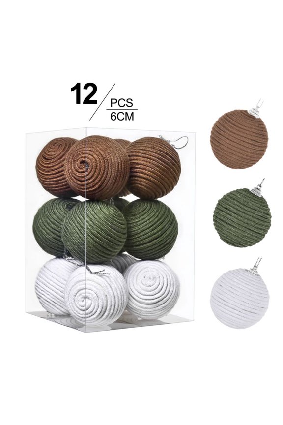 12Pcs Boho Christmas Ball Ornaments Set, Boho Farmhouse Jute Rope Hanging Balls Neutral Rustic Ornaments Christmas Ball Decoration for Xmas Tree Wreath Garland Party Farmhouse Decor