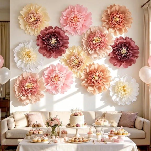 12Pcs Boho Large Paper Flowers 12'' Giant Paper Flower Decorations for Wall