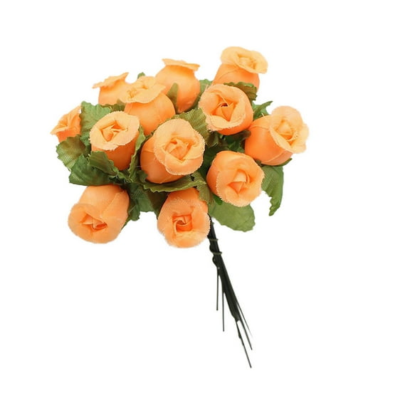 12Pcs/Bouquet Artificial Rose Anti-droop Easy to Bend 18 Colors Artificial Rose Flowers for Household Orange Plastic