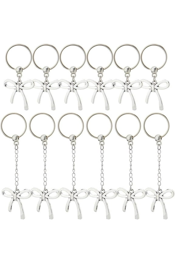 12Pcs Bow Keychain Alloy Bowknot Charm with Keyrings Bow Pendant Jewery Finding Kits for Purse Zipper Bag Phone Case for Girls Women Cute Metal Bow Key Chains Small Hainging Ornament